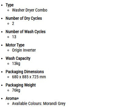 Toshiba Front Load Washer 13KG - Dryer 8.0KG TWD-T21BU140UWS(MG)