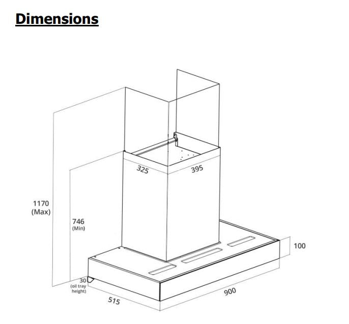 Tecno High Suction Chimney Hood 90cm KD 3088