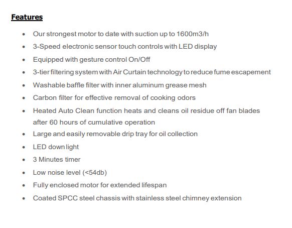 Tecno High Suction Chimney Hood 90cm KD 3088