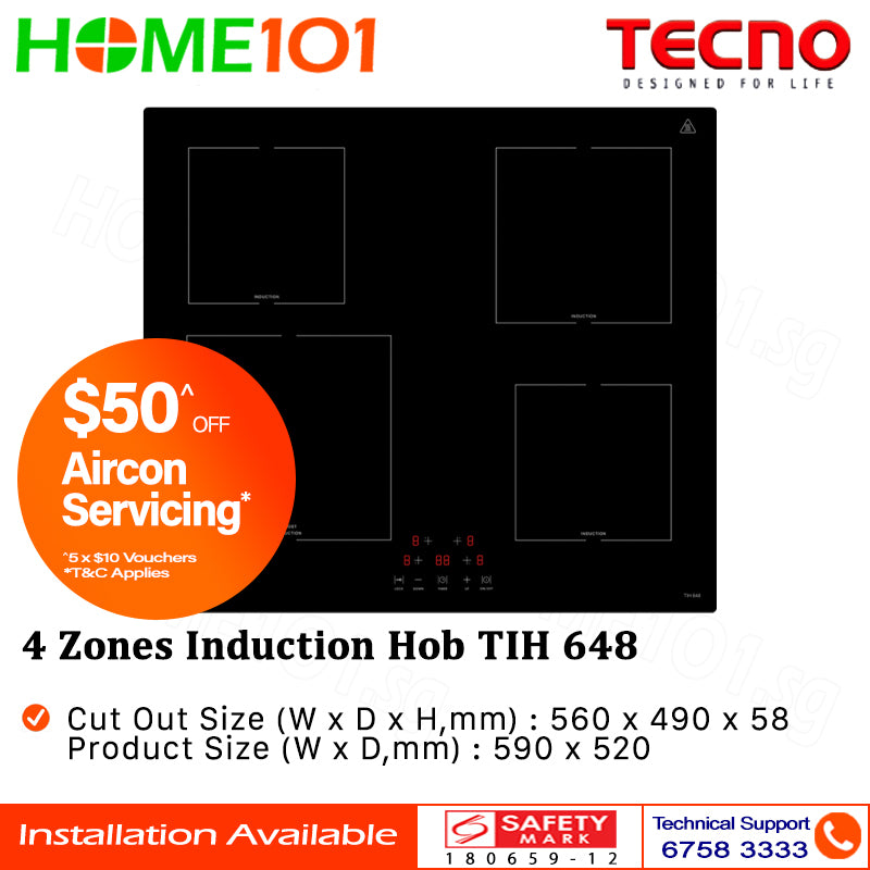 Tecno Induction Hob 4 Zones TIH 648 - FREE INSTALLATION