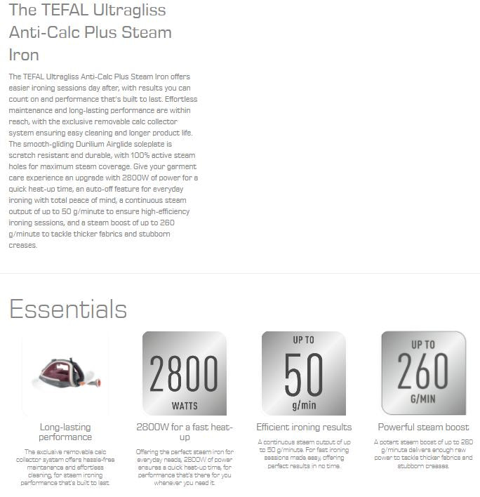 Tefal Ultragliss Plus Steam Iron 2800W FV6840