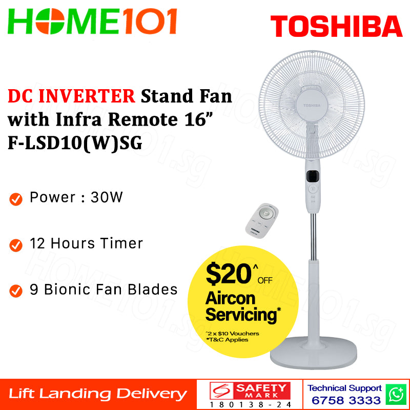 Toshiba DC Inverter Stand Fan with Remote Control 16 Inch F-LSD10(W)SG