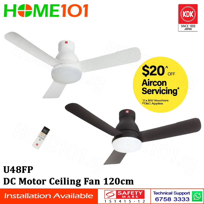 KDK DC Motor Ceiling Fan with LED Light & Remote Control 120cm U48FP