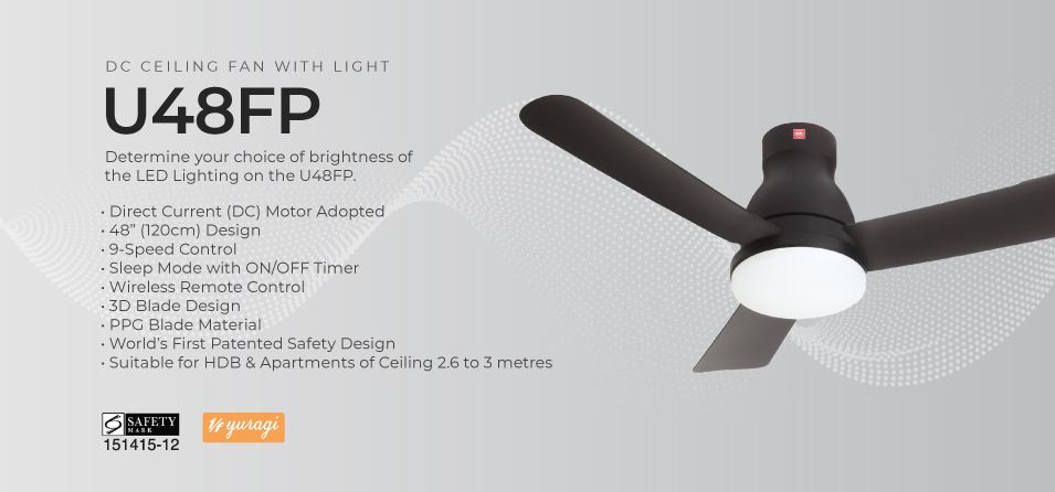 KDK DC Motor Ceiling Fan with LED Light & Remote Control 120cm U48FP