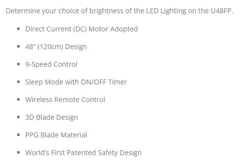 KDK DC Motor Ceiling Fan with LED Light & Remote Control 120cm U48FP