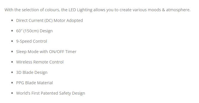 KDK DC Motor Ceiling Fan 150cm w/LED Light U60FWS / U60FWL