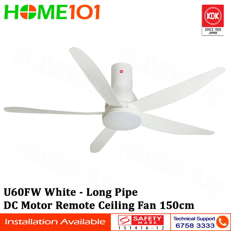 KDK DC Motor Ceiling Fan 150cm w/LED Light U60FWS / U60FWL