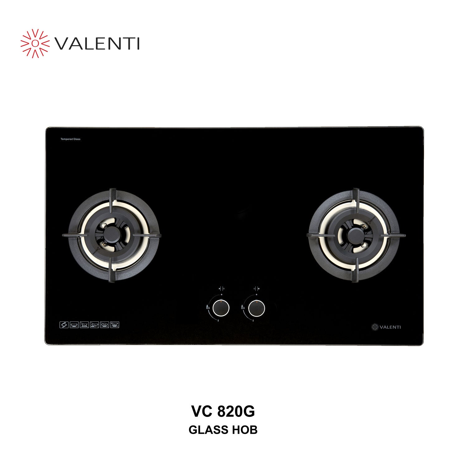 Valenti 2 Burners Built-In Glass Hob VC 820G - LPG