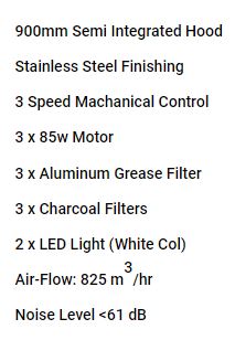 Valenti Semi Integrated Hood 90cm VH 1039MS