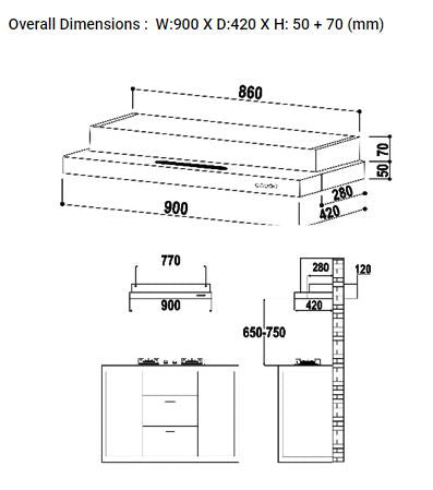 Valenti Semi Integrated Hood 90cm VH 1129TS