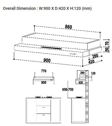 Valenti Semi Integrated Hood 90cm VH 1329MB