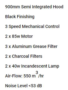 Valenti Semi Integrated Hood 90cm VH 1329MB