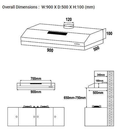 Valenti Slim Line Cooker Hood 90cm VH 3029MS
