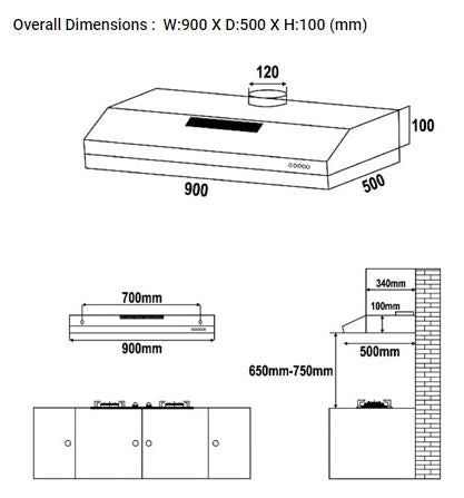 Valenti Slimline Hood 90cm VH 3229MS