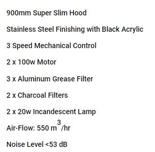 Valenti Slimline Hood 90cm VH 3229MS
