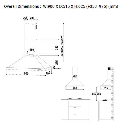 Valenti Chimney Hood 90cm VH 6019TS