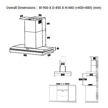 Valenti Chimney Hood 90cm VH 8019TS