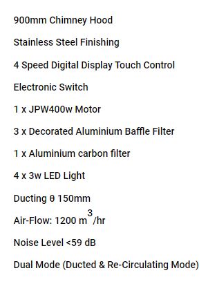 Valenti Chimney Hood 90cm VH 8019TS