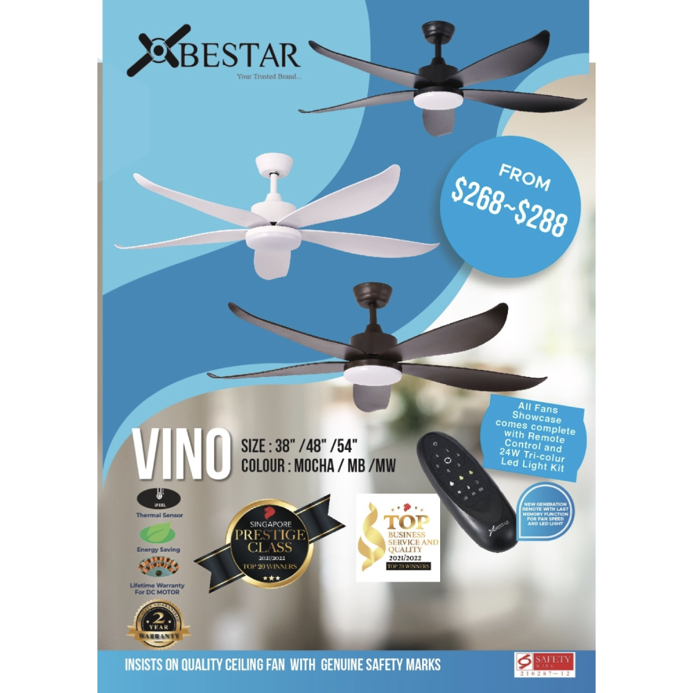 ($1 REPLACEMENT) Bestar DC Motor Ceiling Fan with Remote Control & Light 38ā/48ā/54ā Vino