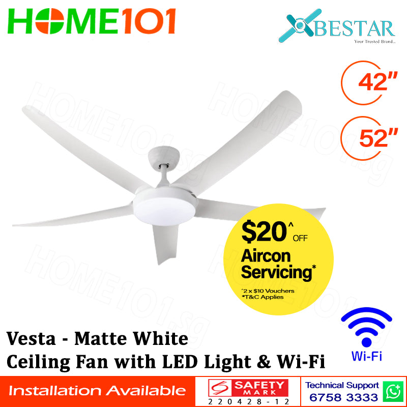 ($1 REPLACEMENT) Bestar Ceiling Fan with LED Light & Wi-Fi 42"/52" Vesta