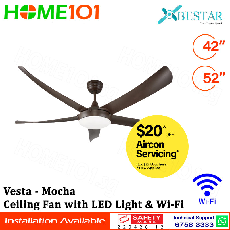 ($1 REPLACEMENT) Bestar Ceiling Fan with LED Light & Wi-Fi 42"/52" Vesta