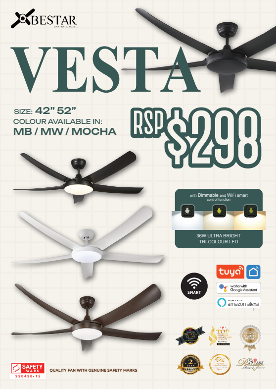 ($1 REPLACEMENT) Bestar Ceiling Fan with LED Light & Wi-Fi 42"/52" Vesta