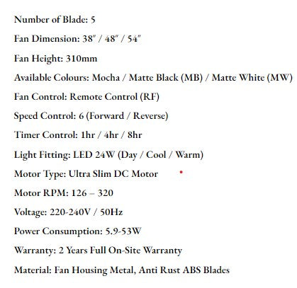 ($1 REPLACEMENT) Bestar DC Motor Ceiling Fan with Remote Control & Light 38ā/48ā/54ā Vino