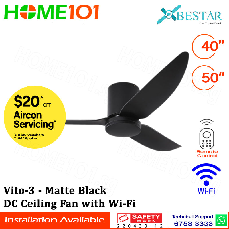 ($1 REPLACEMENT) Bestar DC Ceiling Fan with LED Light & Wi-Fi 40"/50" Vito-3