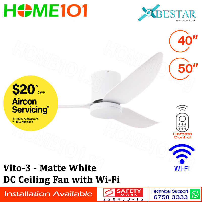 ($1 REPLACEMENT) Bestar DC Ceiling Fan with LED Light & Wi-Fi 40"/50" Vito-3