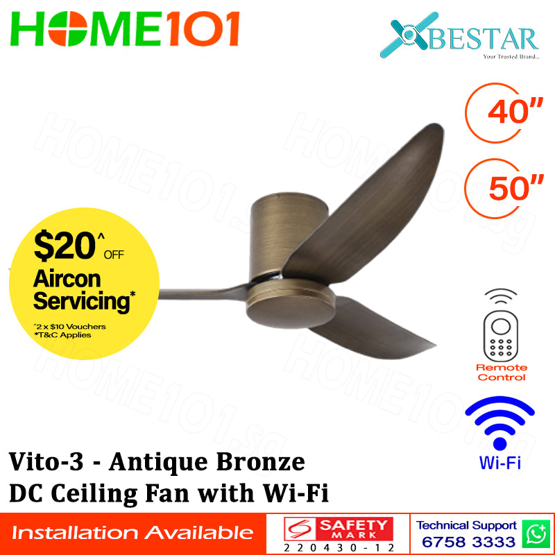 ($1 REPLACEMENT) Bestar DC Ceiling Fan with LED Light & Wi-Fi 40"/50" Vito-3