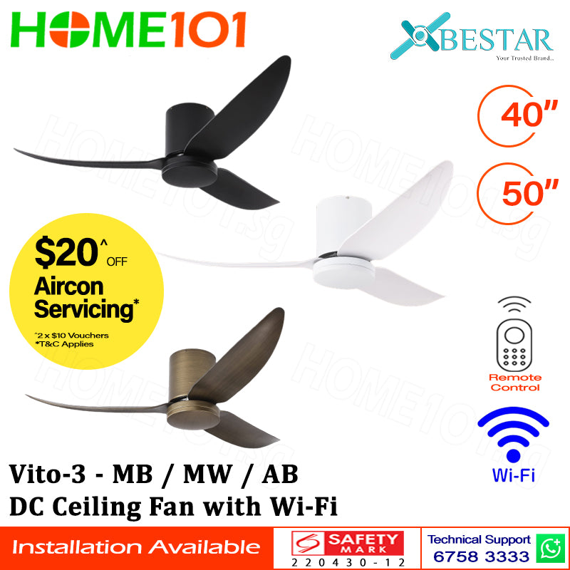 ($1 REPLACEMENT) Bestar DC Ceiling Fan with LED Light & Wi-Fi 40"/50" Vito-3