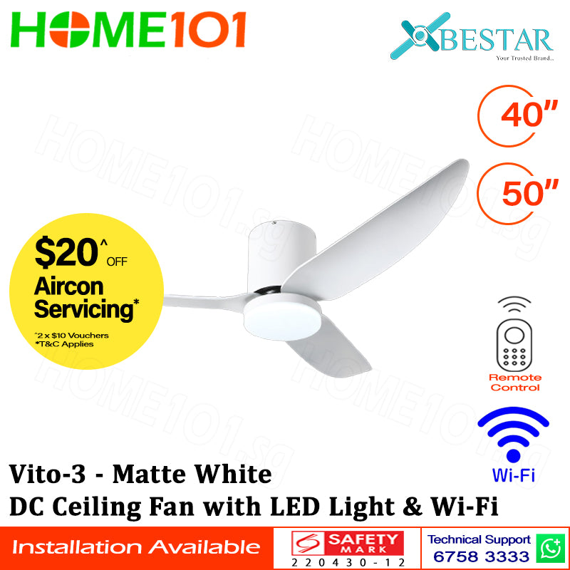 ($1 REPLACEMENT) Bestar DC Ceiling Fan with LED Light & Wi-Fi 40"/50" Vito-3