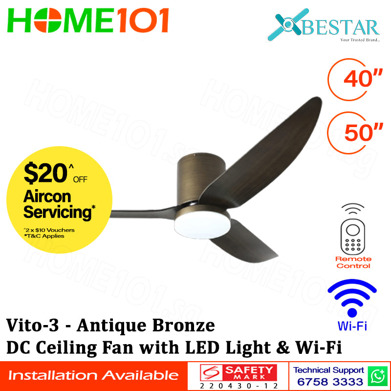 ($1 REPLACEMENT) Bestar DC Ceiling Fan with LED Light & Wi-Fi 40"/50" Vito-3