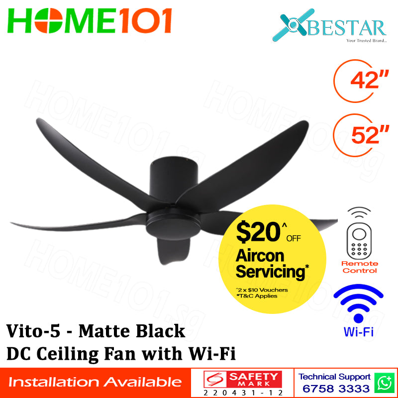 ($1 REPLACEMENT) Bestar DC Ceiling Fan with LED Light & Wi-Fi 42"/52" Vito-5