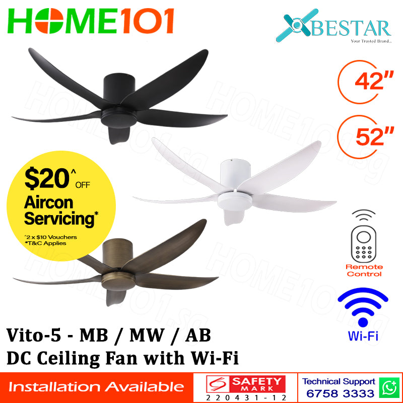 ($1 REPLACEMENT) Bestar DC Ceiling Fan with LED Light & Wi-Fi 42"/52" Vito-5