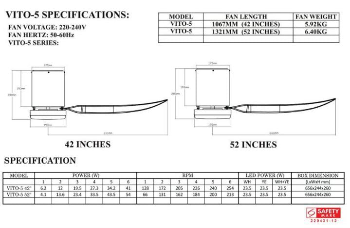 Bestar DC Ceiling Fan with LED Light & Wi-Fi 42"/52" Vito-5