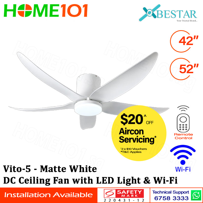 ($1 REPLACEMENT) Bestar DC Ceiling Fan with LED Light & Wi-Fi 42"/52" Vito-5