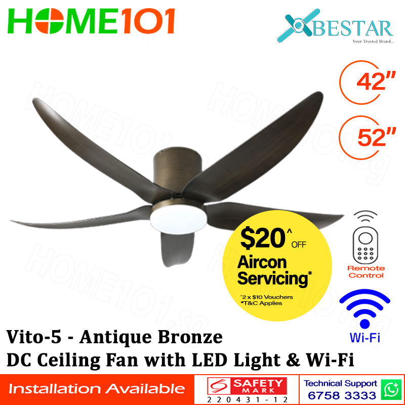 ($1 REPLACEMENT) Bestar DC Ceiling Fan with LED Light & Wi-Fi 42"/52" Vito-5