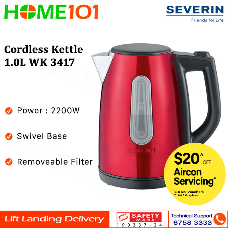 Severin Red Stainless Steel Kettle Jug 1L WK 3417