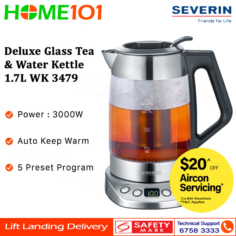 Severin Deluxe Tea And Water Glass Kettle 1.7L WK 3479