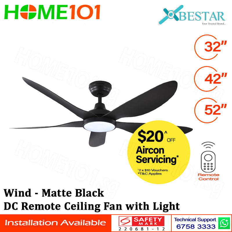 ($1 REPLACEMENT) Bestar DC Motor Ceiling Fan with Remote Control & Light 32"/42ā/52" Wind