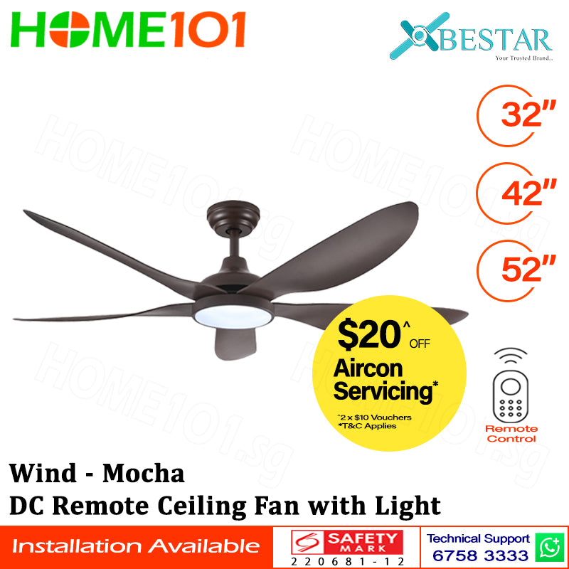 ($1 REPLACEMENT) Bestar DC Motor Ceiling Fan with Remote Control & Light 32"/42ā/52" Wind