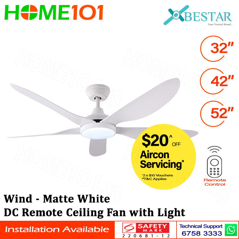 ($1 REPLACEMENT) Bestar DC Motor Ceiling Fan with Remote Control & Light 32"/42ā/52" Wind