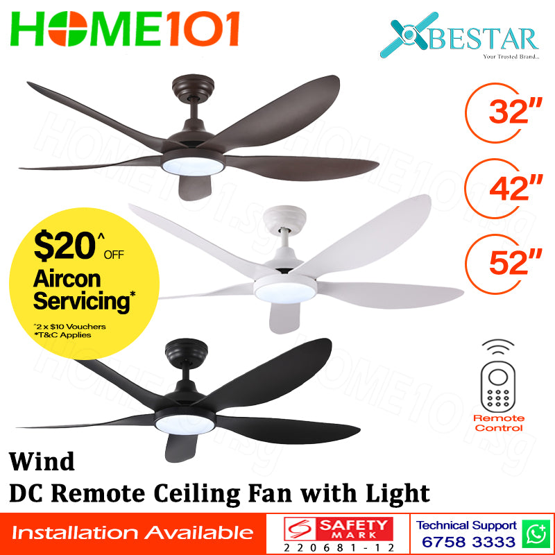 ($1 REPLACEMENT) Bestar DC Motor Ceiling Fan with Remote Control & Light 32"/42ā/52" Wind