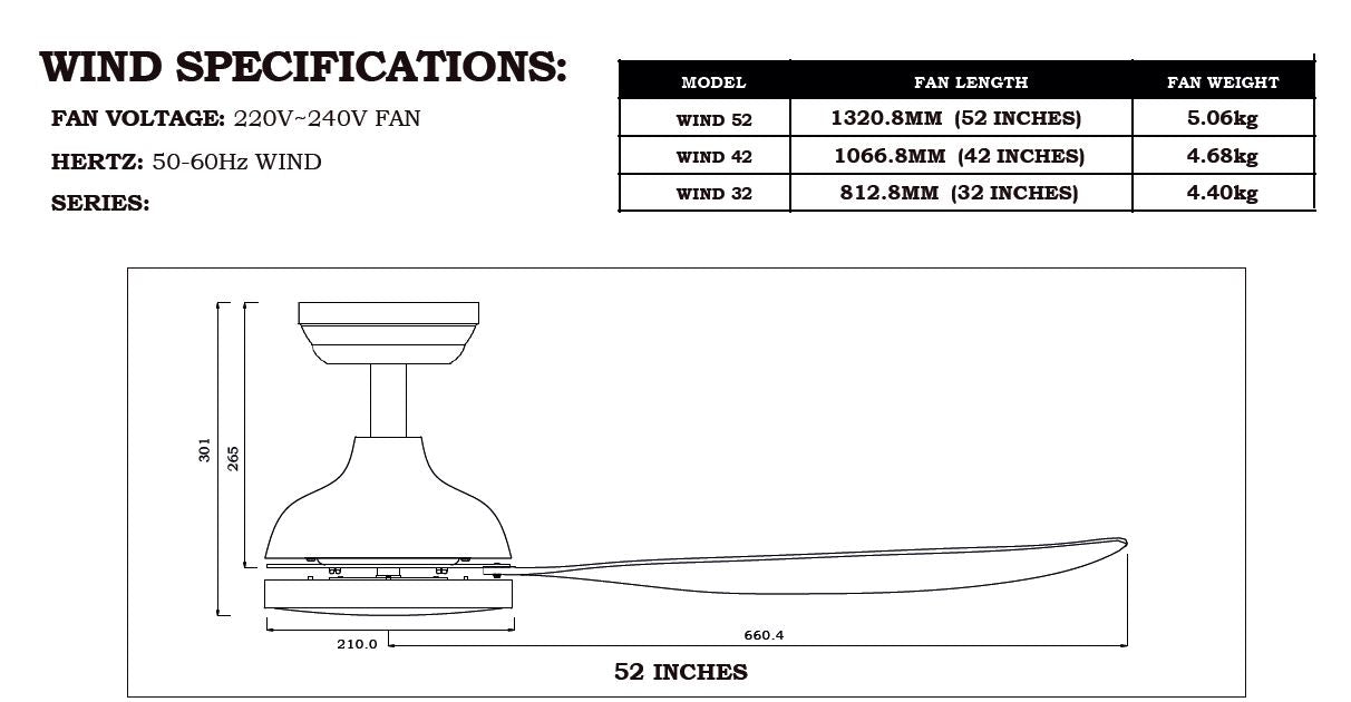 Bestar DC Motor Ceiling Fan with Remote Control & Light 32"/42”/52" Wind