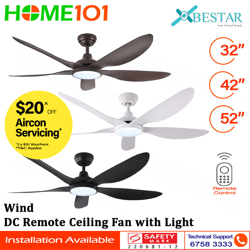 Bestar DC Motor Ceiling Fan with Remote Control & Light 32"/42”/52" Wind