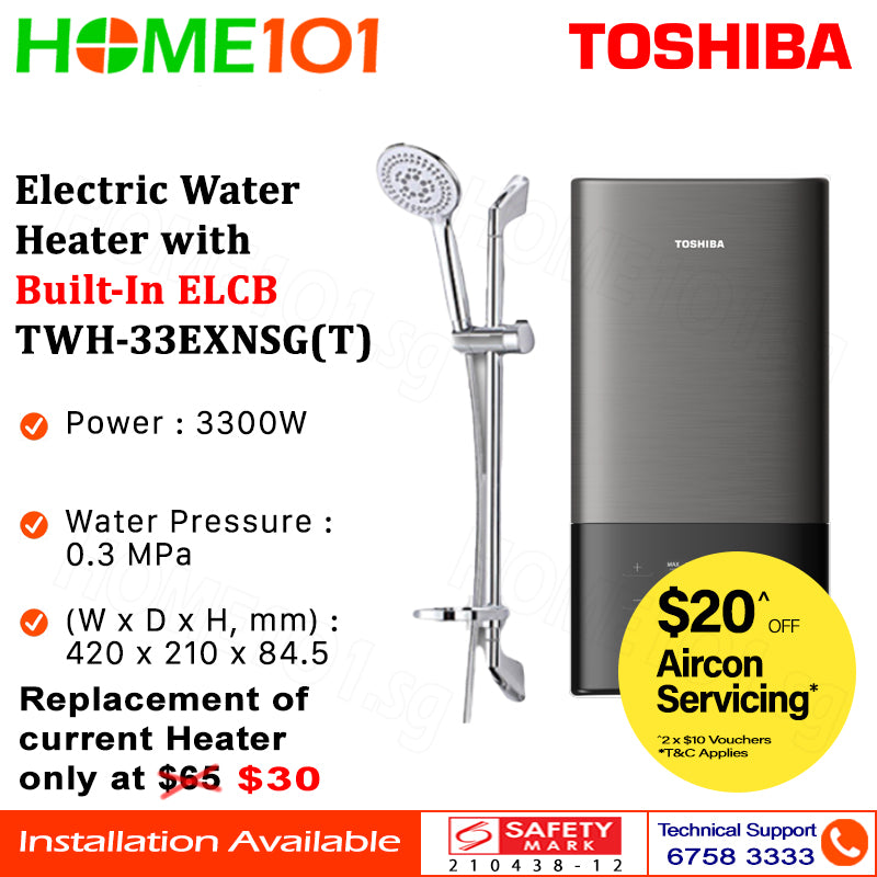 Toshiba Electric Water Heater with Built-In ELCB TWH-33EXNSG(T)