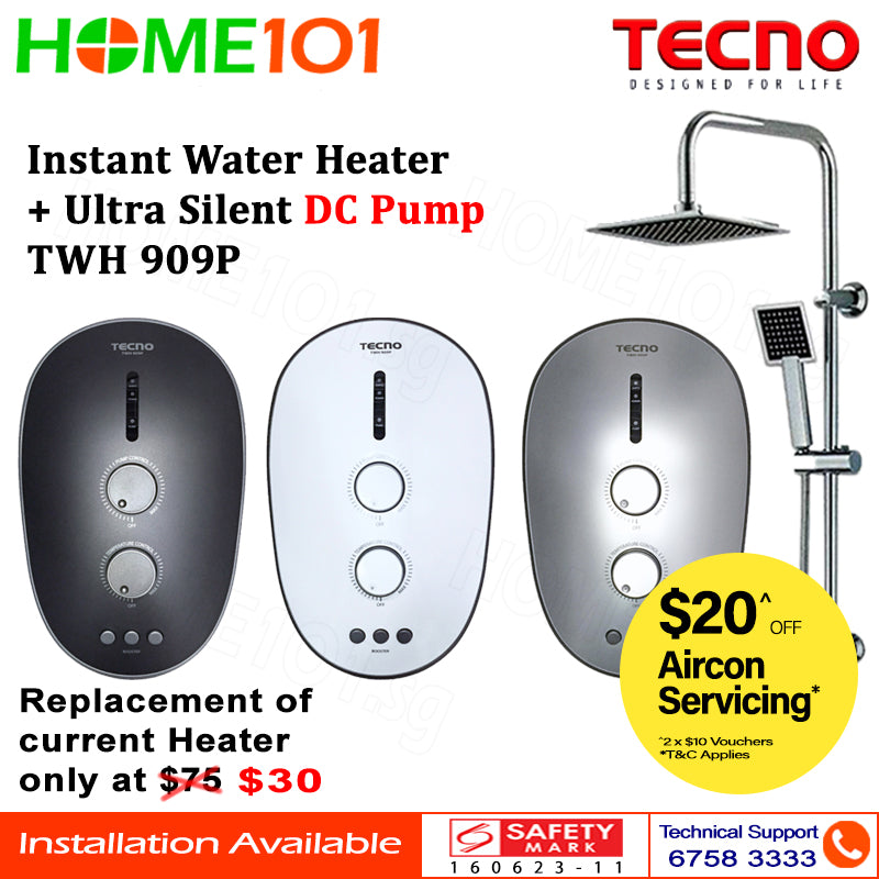 Tecno Instant Heater with Pump and Rain Shower TWH 909P