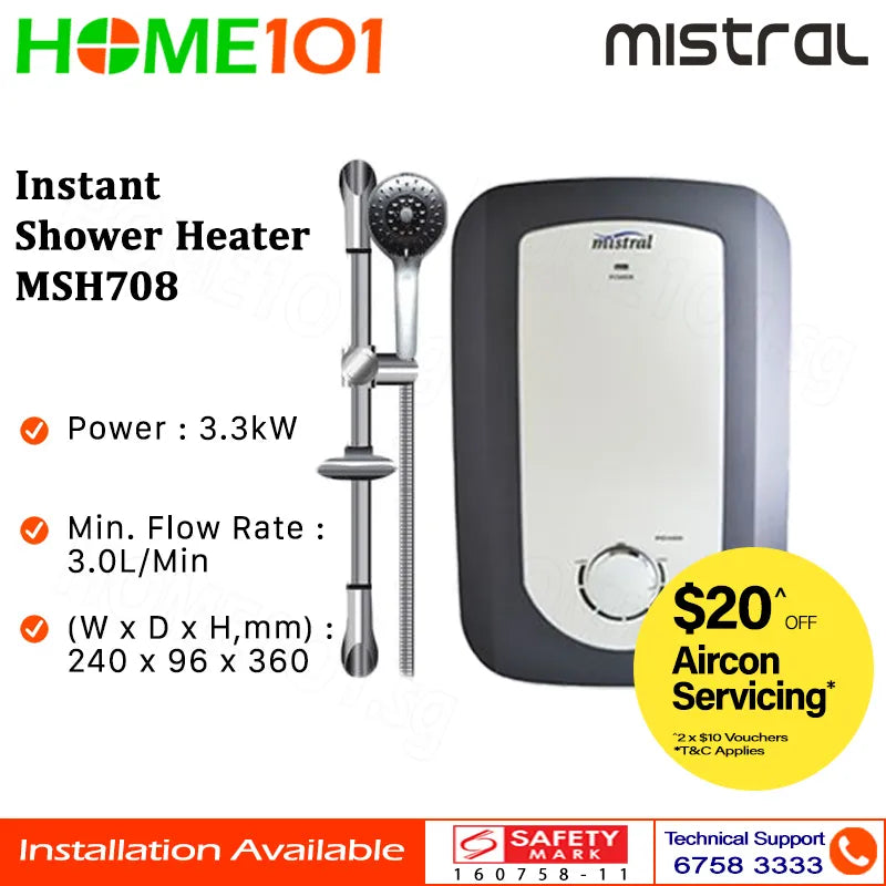Mistral Electric Instant Shower Heater Copper Tank MSH708