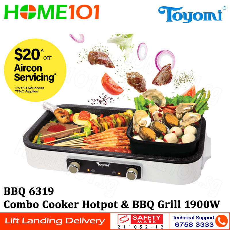 Toyomi Combo Cooker Hotpot & BBQ Grill 1900W BBQ 6319